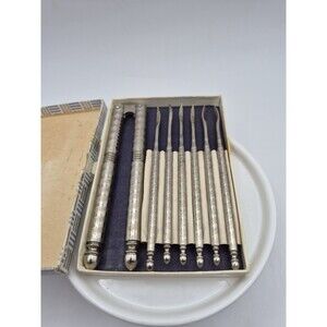 Vintage Nut Cracker Tool Set With 6 Picks In Original Box
